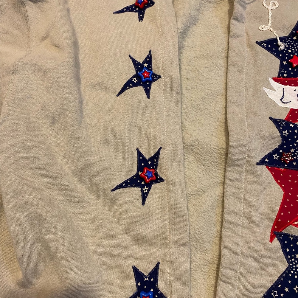 Vintage Liberty American Flag Knit Sweater Cardigan Alore Tan Size Large - Picture 3 of 7